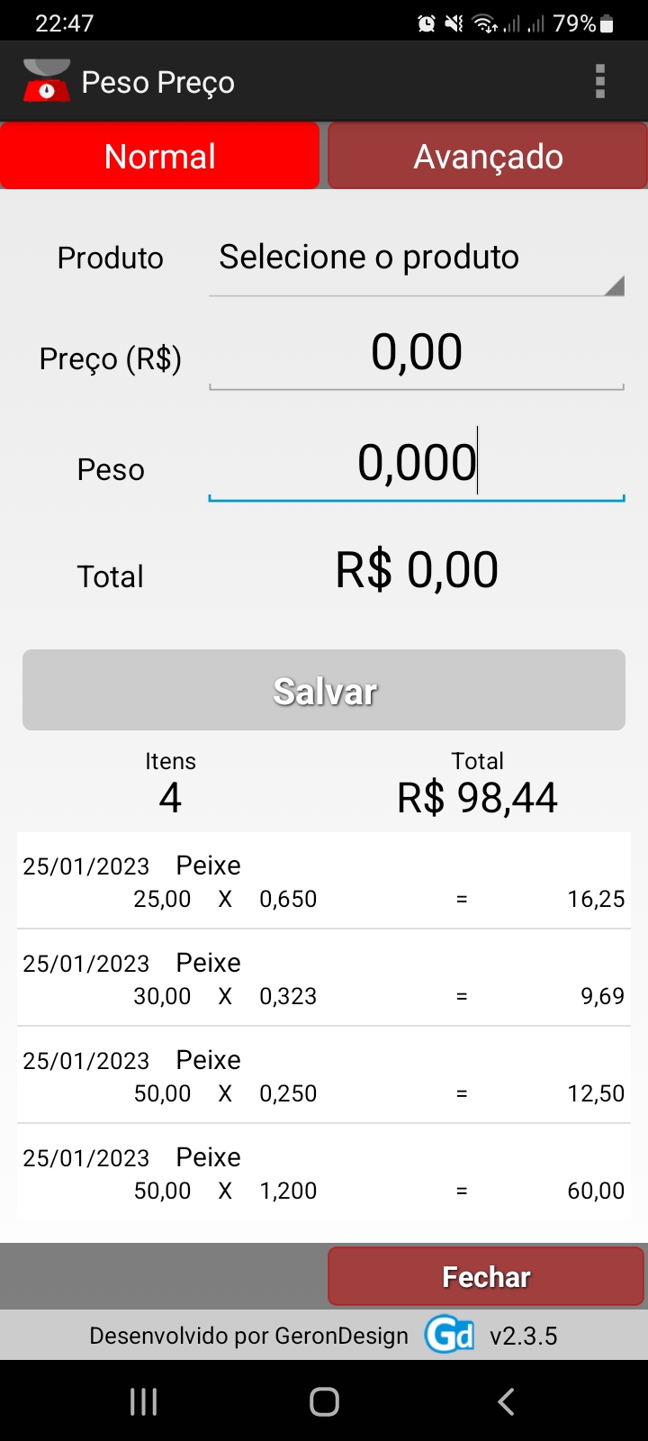Tela do app
