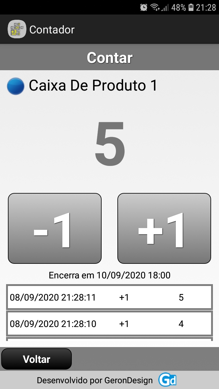 Tela do app